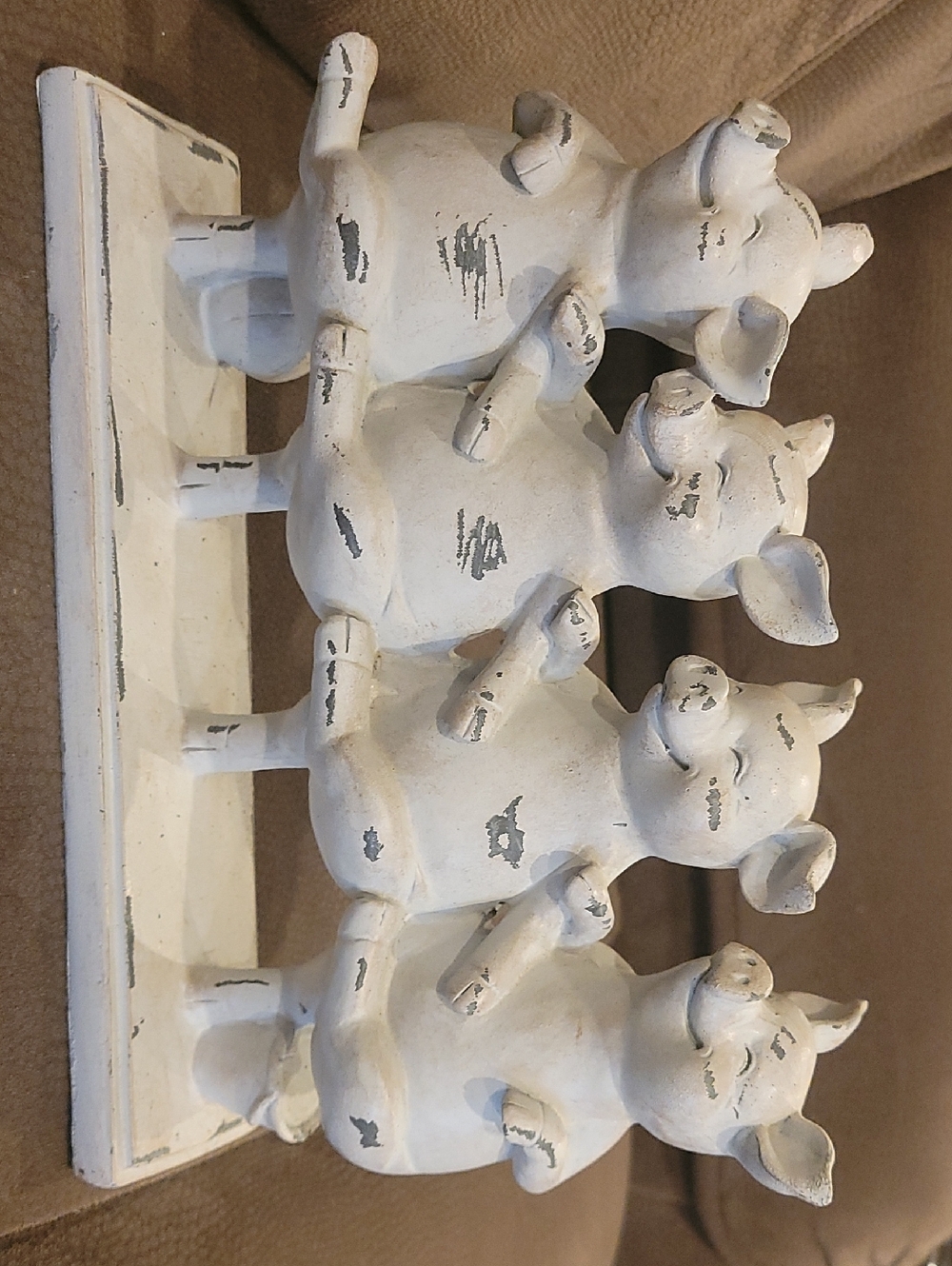 Shabby Chic Triple Pig Figurine - White Distressed